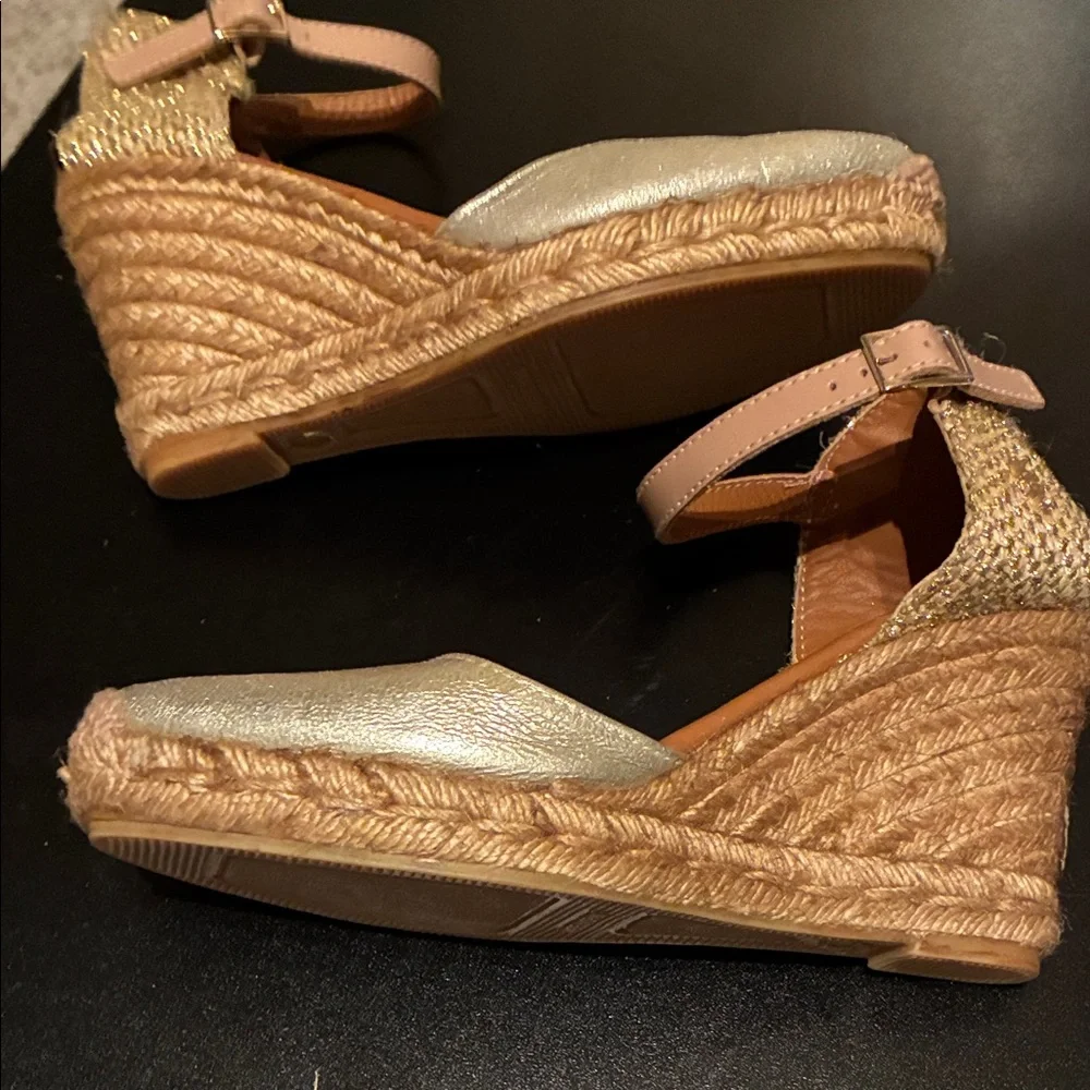 Kurt Geiger Metallic Gold Ankle-Strap Espadrille Flats